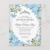 Moderne floral Dusty Blue Silver Tiara Quinceañera Postkarte (Vorderseite)