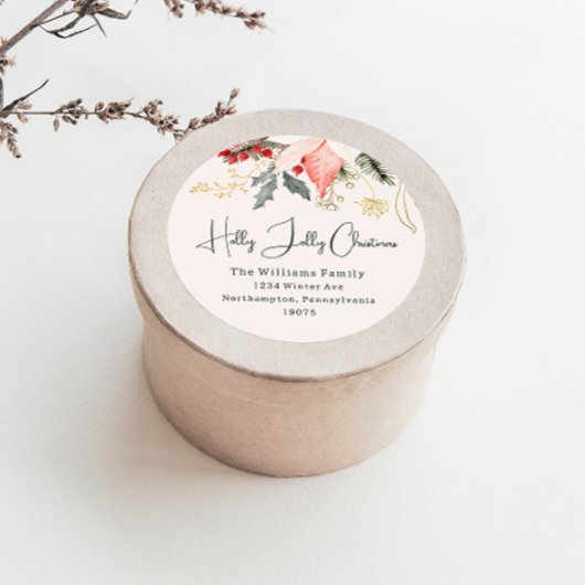 Moderne floral Holly Jolly Weihnachts-Umschlag Auf Runder Aufkleber