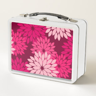 Moderne Floral Kimono Druck, Korallenrosa und Burg Metall Lunch Box