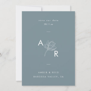 Moderne floral monogram Elegant Simple Dusty Blue Save The Date