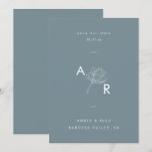 Moderne floral monogram Elegant Simple Dusty Blue Save The Date (Vorne/Hinten)