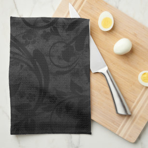 Moderne Floral Noir Black Velvet Geschirrtuch