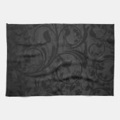 Moderne Floral Noir Black Velvet Geschirrtuch (Horizontal)