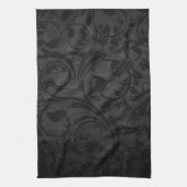 Moderne Floral Noir Black Velvet Geschirrtuch (Vertikal)