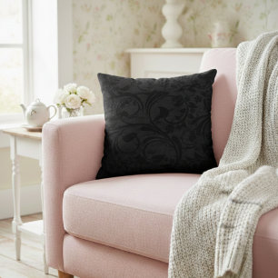 Moderne Floral Noir Schwarzer Samt Kissen