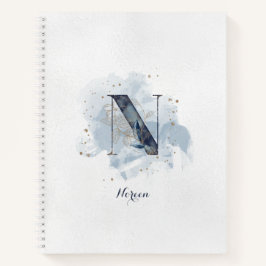 Moderne floral Personal Monogram Letter N Blue Gol Notizblock