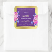 Moderne Floral Product Packaging Labels Gold Lila Quadratischer Aufkleber (Tasche)
