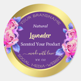 Moderne Floral Product Packaging Labels Gold Lila Runder Aufkleber