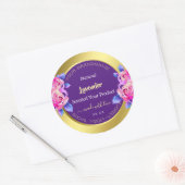 Moderne Floral Product Packaging Labels Gold Lila Runder Aufkleber (Umschlag)