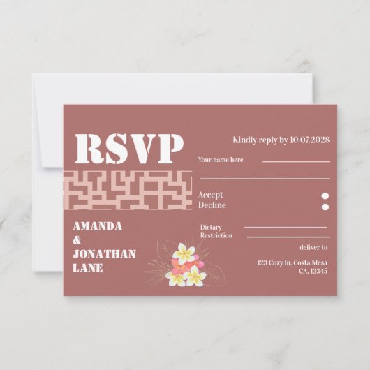 Moderne floral Terracotta Wedding RSVP Card Karte (Vorderseite)
