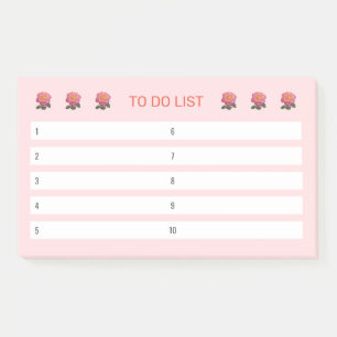 Moderne Floral To-Do-Liste auf Hellrosa und Weiß Post-it Klebezettel