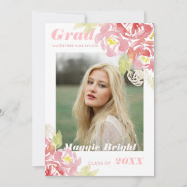 Moderne Floral Watercolor Grad Bekanntgabe Blush Einladung