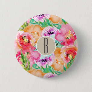Moderne floral Watercolor Kraft Rustikal Personali Button
