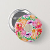 Moderne floral Watercolor Kraft Rustikal Personali Button (Vorne & Hinten)