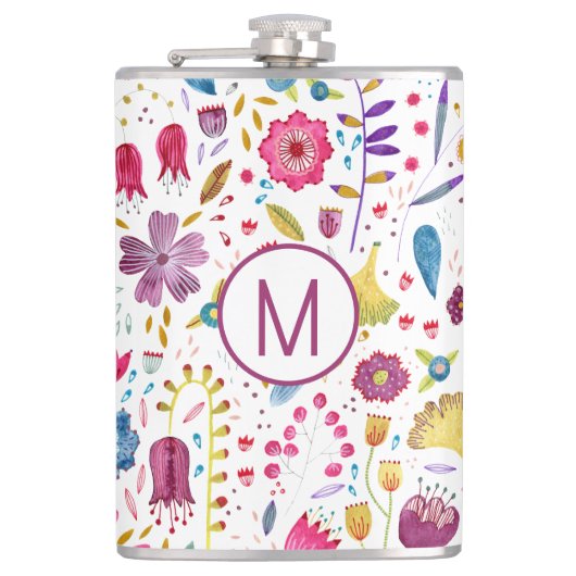 Moderne Floral Watercolor Monogram Flachmann (Vorderseite)