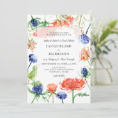 Moderne Floral Watercolor Sommerkoralle Mum Thistl Einladung (Stehend Vorderseite)