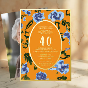 Moderne Florale 40. Geburtstagsvorlage Tangerine Folieneinladung