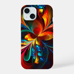 Moderne florale abstrakte Kunst Orange Blaues Must iPhone 15 Hülle