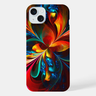 Moderne Florale Abstrakte Kunst Orange Blaues Must iPhone 15 Plus Hülle