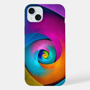 Moderne florale abstrakte Kunst rosa-blaues Muster iPhone 15 Plus Hülle