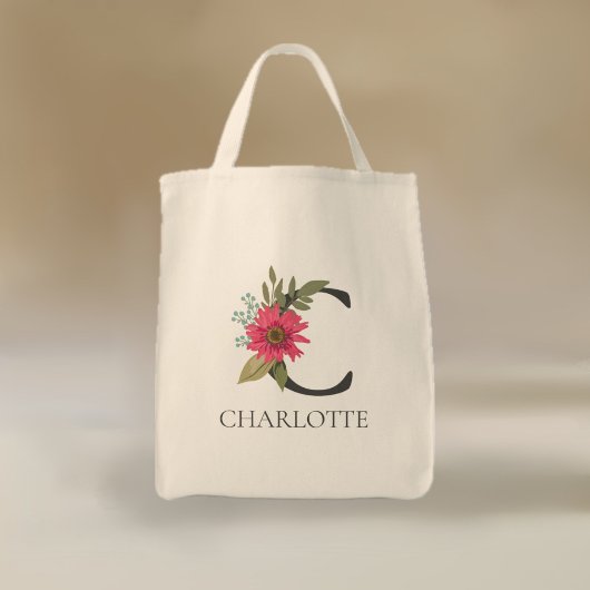 Moderne florale anpassbare monogrammierte tragetasche