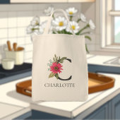 Moderne florale anpassbare monogrammierte tragetasche