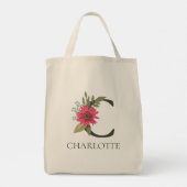 Moderne florale anpassbare monogrammierte tragetasche (Rückseite)