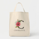 Moderne florale anpassbare monogrammierte tragetasche (Vorne)