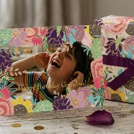 Moderne Florale Benutzerdefinierte Foto-Geburtstag Folieneinladung
