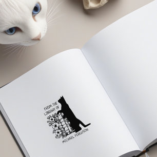 Moderne Florale Bibliothekskatze Gummistempel