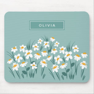 Moderne, florale Blau, mädchenhaft elegant stilvo Mousepad