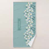 Moderne, florale Blau, mädchenhaft elegant stilvol Badehandtuch (Badehandtuch)