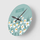 Moderne, florale Blau, mädchenhaft elegant stilvol Runde Wanduhr (Winkel)