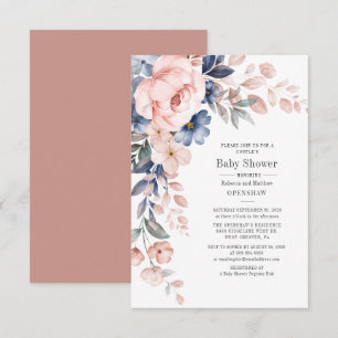 Moderne Florale Blaue Rosa Paare Baby Shower Einladung