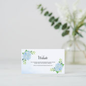 Moderne florale Blue Hydrangea Wedding Website Car Visitenkarte (Stehend Vorderseite)