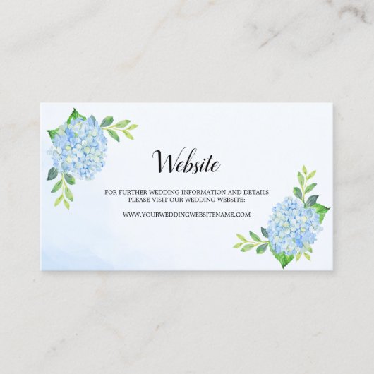 Moderne florale Blue Hydrangea Wedding Website Car Visitenkarte (Vorderseite)