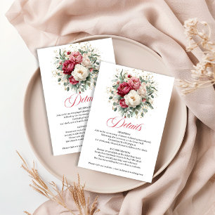 Moderne Florale Bordeaux-Gold-Hochzeitsdetails Begleitkarte