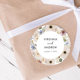 Moderne florale botanische Hochzeitsaufkleber Runder Aufkleber