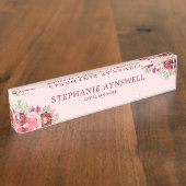 Moderne florale Burgund Blush Wasserfarbe Namensplakette (Seite)