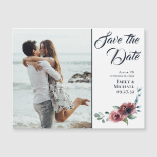 Moderne Florale Burgunder-Rosa-Navy Save-the-Date  Magnetkarte