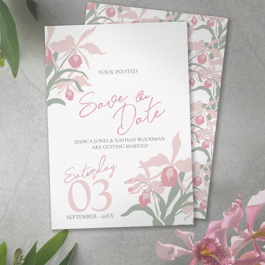 Moderne florale Cattleya-Orchidee staubiges Rosa H Save The Date