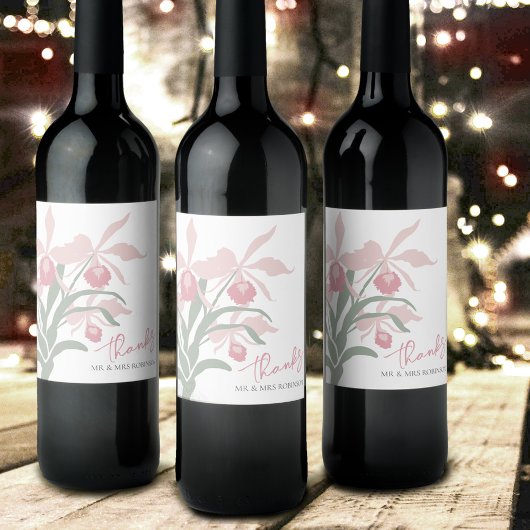 Moderne florale Cattleya-Orchidee staubrosa Hochze Weinetikett