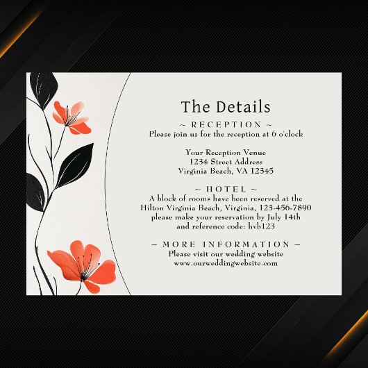 Moderne florale Elegance kühne Blooms Hochzeitsdet Begleitkarte