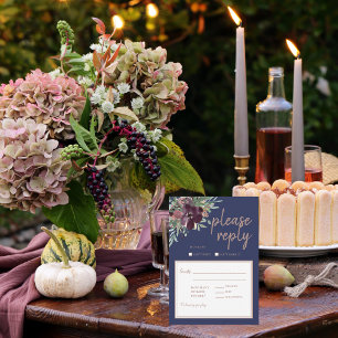 Moderne florale Elegance Navy Rose Gold Wedding RS RSVP Karte