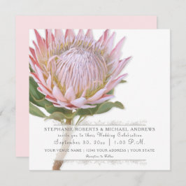 Moderne, florale Elegant Einfache rosa Protea Blum Einladung