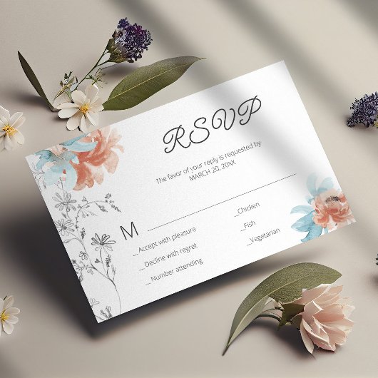 Moderne florale elegante Hochzeit Mini RSVP Karte