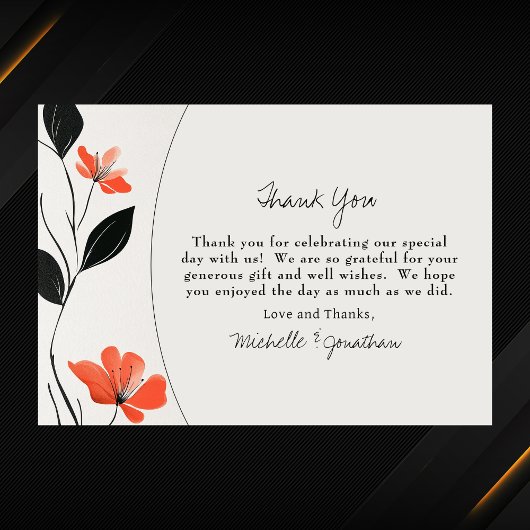 Moderne florale Eleganz mit kühlen blutigen Hochze Dankeskarte