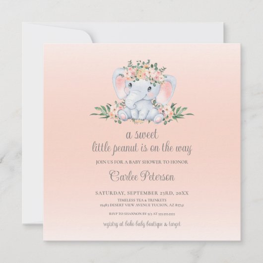 Moderne florale Elephant Baby Girl Babydusche (Vorderseite)