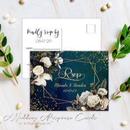 Moderne florale Emerald Green Gold Wedding RSVP Ca Ankündigungspostkarte