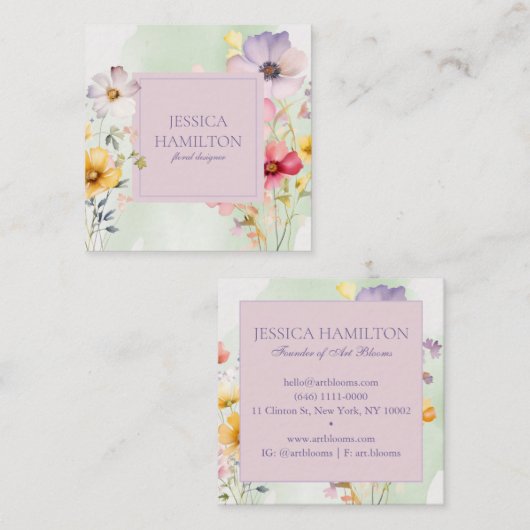 Moderne florale florale Floristenkarte Quadratische Visitenkarte (Vorne/Hinten)